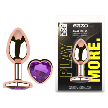 Анальна пробка з кристалом EGZO - Rose Gold Heart Plug Purple size M