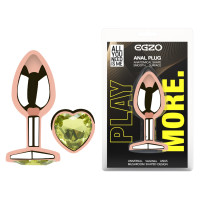 Анальна пробка з кристалом EGZO - Rose Gold Heart Plug Lime size M
