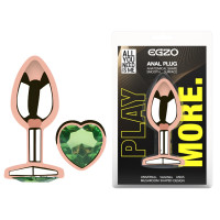 Анальная пробка с кристаллом EGZO - Rose Gold Heart Plug Green size M