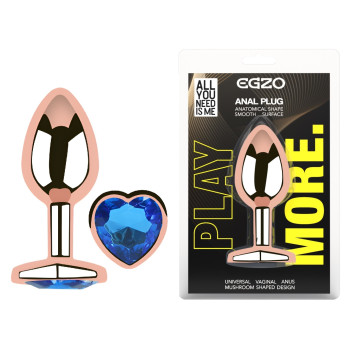 Анальна пробка з кристалом EGZO - Rose Gold Heart Plug Blue size M