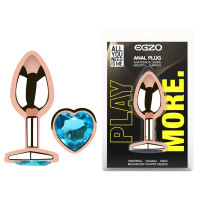 Анальная пробка с кристаллом EGZO - Rose Gold Heart Plug Aqua size M