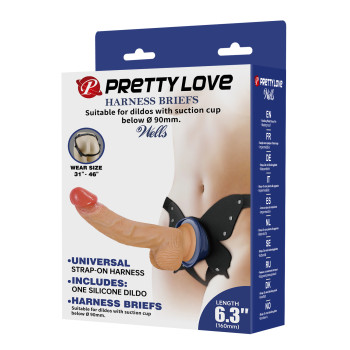 Жіночий страпон Pretty Love - Wells 6.3" Silicone Dildo with Harness Briefs, BW-022075