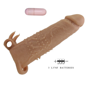 Подовжуюча насадка з вібростимуляцією Pretty Love - Quillon Vibrating Penis Sleeve Skin, BI-026281Z