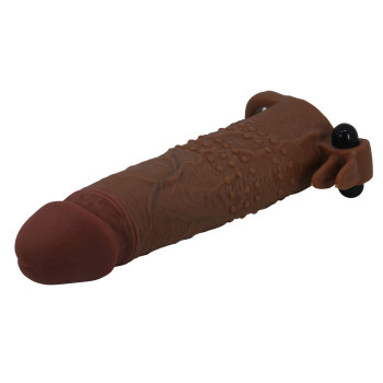 Подовжуюча насадка з вібростимуляцією Pretty Love - Quillon Vibrating Penis Sleeve Brown, BI-026281Z-1