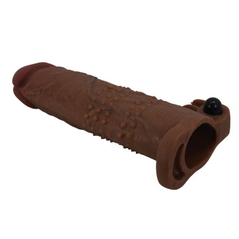 Подовжуюча насадка з вібростимуляцією Pretty Love - Quillon Vibrating Penis Sleeve Brown, BI-026281Z-1