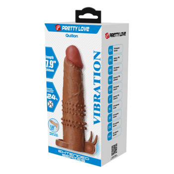 Подовжуюча насадка з вібростимуляцією Pretty Love - Quillon Vibrating Penis Sleeve Brown, BI-026281Z-1