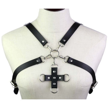 Портупея из искусственной кожи с фиксатором Women's PU Leather Chest Harness Caged Bra WHITE