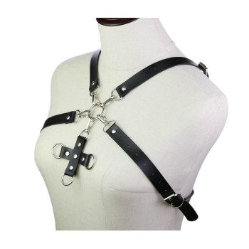 Портупея из искусственной кожи с фиксатором Women's PU Leather Chest Harness Caged Bra WHITE