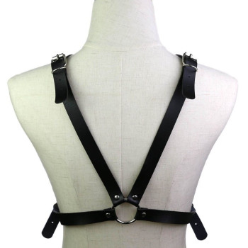 Портупея из искусственной кожи с фиксатором Women's PU Leather Chest Harness Caged Bra WHITE
