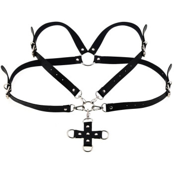 Портупея из искусственной кожи с фиксатором Women's PU Leather Chest Harness Caged Bra WHITE