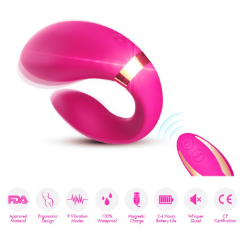 Вибромассажер для пар Boss Series с пультом ДУ - Couple Vibrator Pink USB 9 Function, BS5200030
