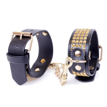 Наручники зі штучної шкіри із кристалами Fetish Boss Series - Handcuffs with cristals Gold, BS3300095