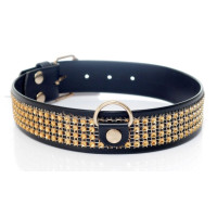 Нашийник зі штучної шкіри з кристалами Fetish Boss Series - Collar with crystals Gold, BS3300102
