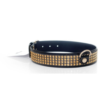 Нашийник зі штучної шкіри з кристалами Fetish Boss Series - Collar with crystals Gold, BS3300102