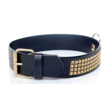 Нашийник зі штучної шкіри з кристалами Fetish Boss Series - Collar with crystals Gold, BS3300102