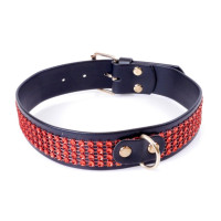 Нашийник зі штучної шкіри з кристалами Fetish Boss Series - Collar with crystals Red, BS3300110