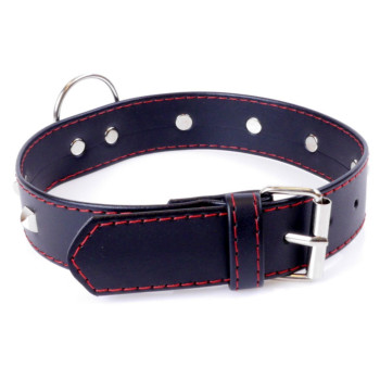 Нашийник зі штучної шкіри з металевими заклепками Fetish Boss Series - Collar with studs Red Line