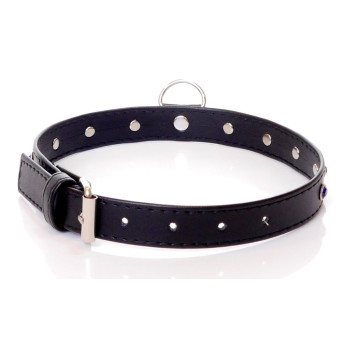 Нашийник зі штучної шкіри з кристалами Fetish Boss Series - Collar Navy Blue Crystal, BS3300118