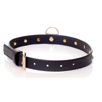 Нашийник зі штучної шкіри з кристалами Fetish Boss Series - Collar Turquoise Crystal, BS3300119