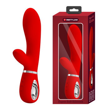 Вібратор з м'якою головкою і кліторальной стимуляцією Pretty Love - Thomas USB Red, BI-014621-2