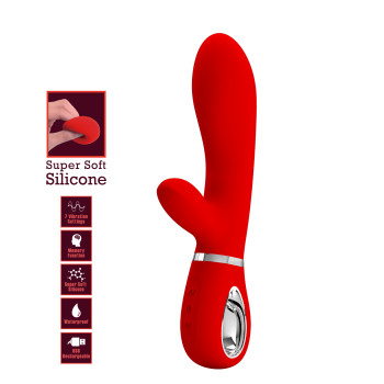 Вибратор с мягкой головкой и клиторальной стимуляцией Pretty Love - Thomas USB Red, BI-014621-2