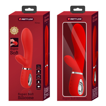 Вибратор с мягкой головкой и клиторальной стимуляцией Pretty Love - Thomas USB Red, BI-014621-2