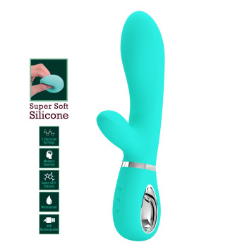 Вибратор с мягкой головкой и клиторальной стимуляцией Pretty Love - Thomas USB Green, BI-014621-4