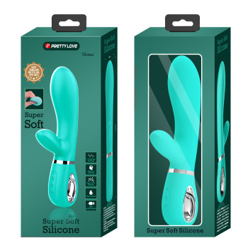 Вибратор с мягкой головкой и клиторальной стимуляцией Pretty Love - Thomas USB Green, BI-014621-4