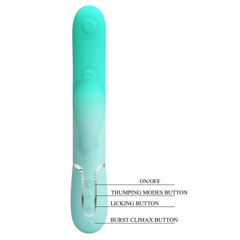 Пульсатор із кліторальним стимулятором Pretty Love - Gigi Light Green, 7 thumping functions 7 licking modes, BW-500035-4