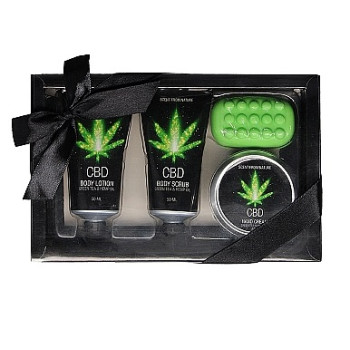 Набор после ванны и душа CBD Gift set - GREEN TEA & HEMP OIL ( 4 предмета )
