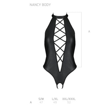Боди из эко-кожи с имитацией шнуровки и открытым доступом Passion NANCY BODY S/M, black