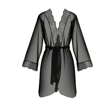 Пеньюар Passion AMBERLY PEIGNOIR 6XL/7XL, black, ажурные декольте и манжеты, широкие рукава