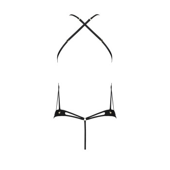 Боди с открытым доступом Passion TASMINA BODY S/M, black, экокожа, шнуровки, ажурные кружева