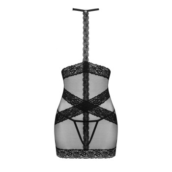Напівпрозора сорочка з відкритими грудьми Obsessive Lacrisia chemise M/L, чорна, з чокером