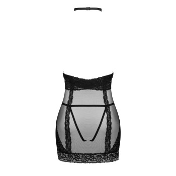 Напівпрозора сорочка з відкритими грудьми Obsessive Lacrisia chemise M/L, чорна, з чокером