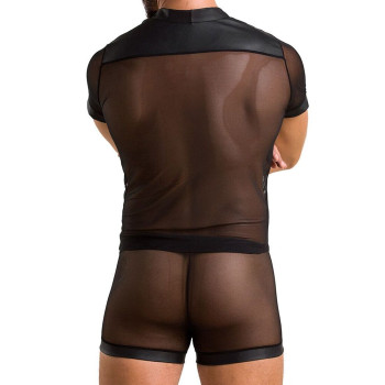 Комплект сетчатого мужского белья Passion 052 SET MICHAEL L/XL black, рубашка, боксеры, заклепки