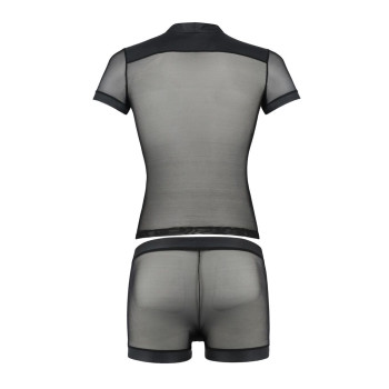 Комплект сетчатого мужского белья Passion 052 SET MICHAEL L/XL black, рубашка, боксеры, заклепки