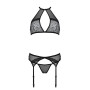 Комплект белья Passion SATARA SET S/M black, топ, пояс для чулок, стринги