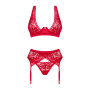 Комплект белья Obsessive Lacelove cupless 3pcs set XS/S Red, бюстгальтер, стринги, пояс для чулок