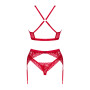 Комплект белья Obsessive Lacelove cupless 3pcs set XS/S Red, бюстгальтер, стринги, пояс для чулок