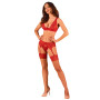 Комплект белья Obsessive Lacelove cupless 3pcs set XS/S Red, бюстгальтер, стринги, пояс для чулок
