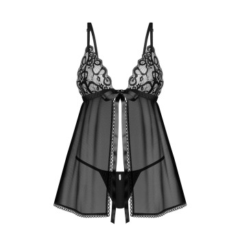 Сорочка бебі-дол Obsessive Blomentis babydoll & thong, XS/S, мереживний ліф, стрінги в комплекті