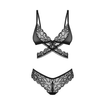 Комплект Obsessive Blomentis 2-pcs set, M/L, кружевной, лиф с завязками на спине, трусики-слипы