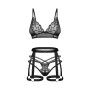 Комплект Obsessive Blomentis 3-pcs set, XL/2XL, м’який ліф, стрінги зі стрепами, пояс із гартерами