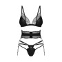 Комплект Obsessive Lobellis 3-pcs set, XS/S, чорний, ліф з м’якою чашкою, стрінги, пояс для панчіх