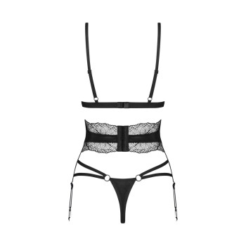 Комплект Obsessive Lobellis 3-pcs set, XS/S, чорний, ліф з м’якою чашкою, стрінги, пояс для панчіх