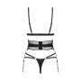Комплект Obsessive Lobellis 3-pcs set, XS/S, чорний, ліф з м’якою чашкою, стрінги, пояс для панчіх