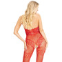 Бодістокінг Leg Avenue Rhinestone Lace and Net, One Size, червоний, зі стразами, відкритий доступ