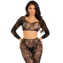 Комплект Leg Avenue Crop top & footless tights, One Size, черный, кроп-топ и колготки без стопы