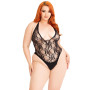Тедди Leg Avenue Floral lace deep-V teddy, 1X/2X, черное, кружевное, открытая спина, высокие трусики